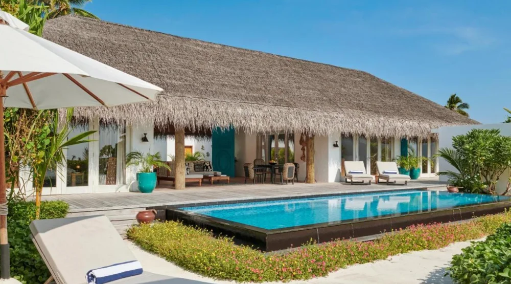 Three Bedroom Sunset Beach Villa with Pool at Sirru Fen Fushi Maldives Private Lagoon Resort
