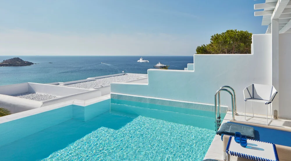White Bliss with Private Pool & Sea View at Myconian Ambassador Relais & Chateaux Hotel