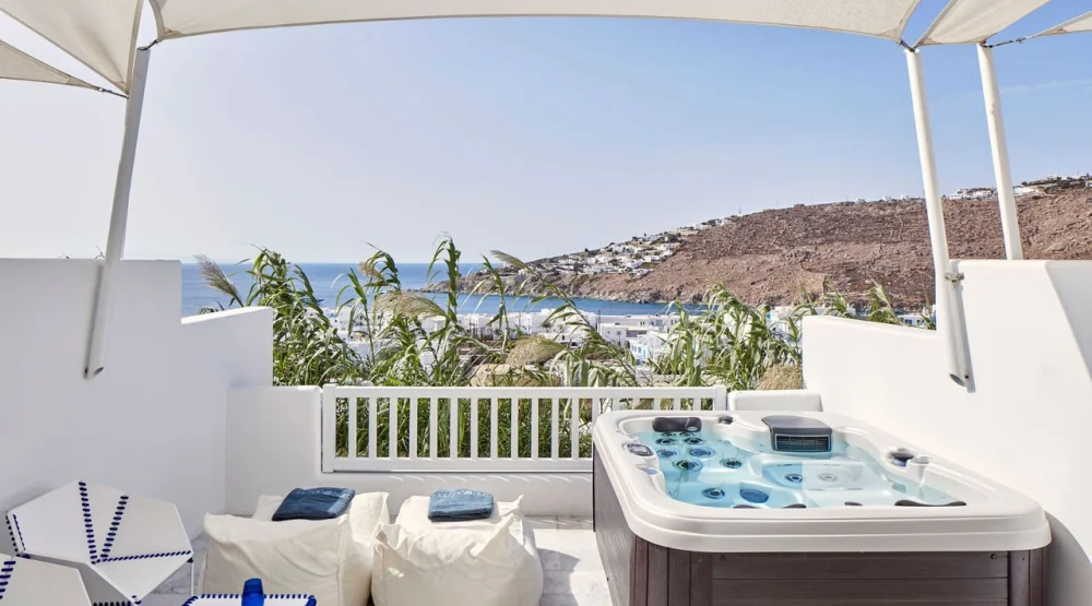 Thalassa Suite with Private Jacuzzi & Sea View at Myconian Ambassador Relais & Chateaux Hotel