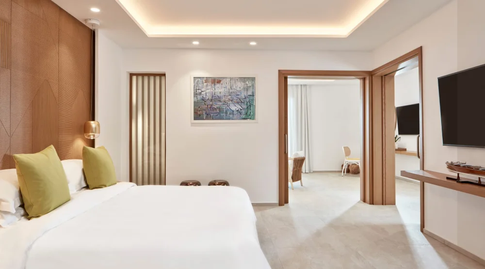 Ortigia Two Bedroom Suite with Sea View Outdoor Jacuzzi & Private Pool at Myconian Korali Relais & Chateaux Hotel