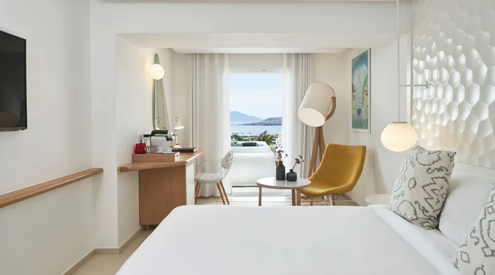 Aegean Superior Room with Sea View & Outdoor Jacuzzi at Myconian Kyma Design Hotel