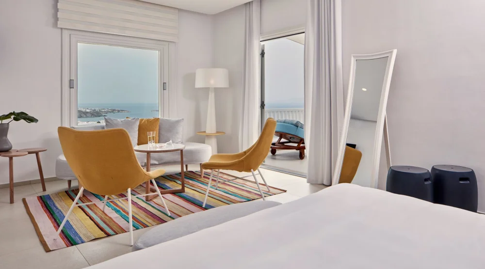 Sunset Junior Suite with Sea View & Outdoor Jacuzzi at Myconian Kyma Design Hotel