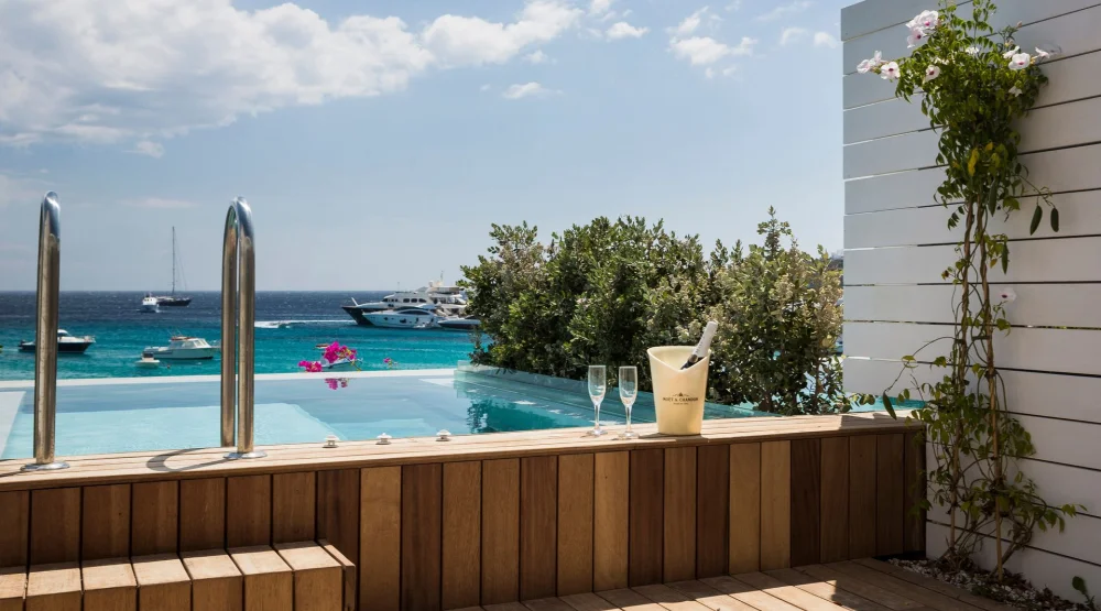 Sea View Suite with Private Pool at Mykonos Dove Beachfront Hotel