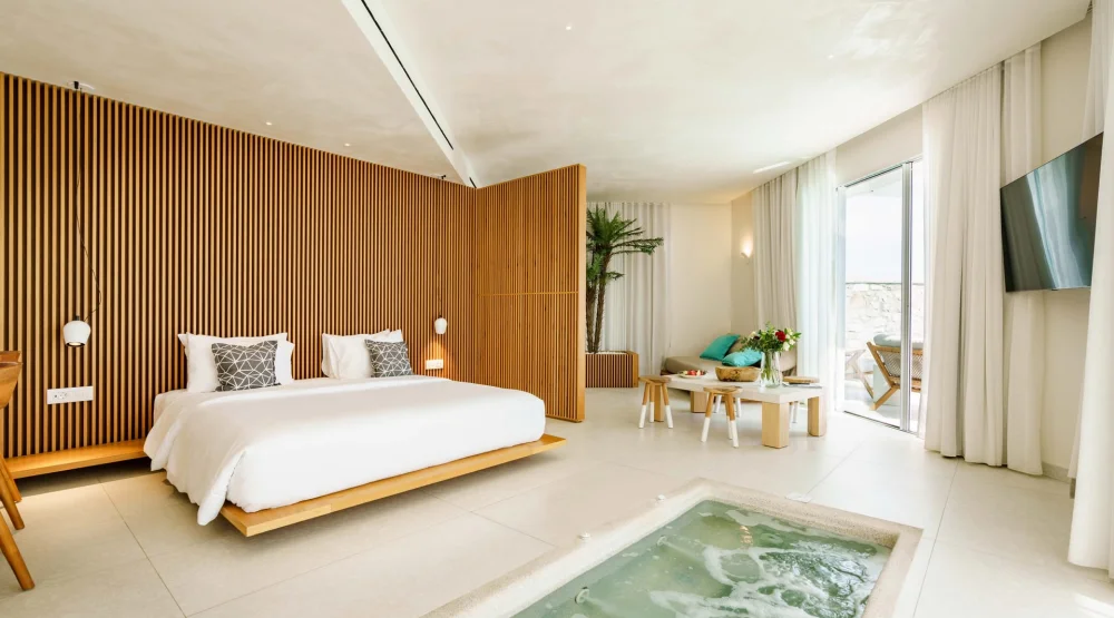 Island Suite with Private Pool Jetted Tub at Mykonos Dove Beachfront Hotel