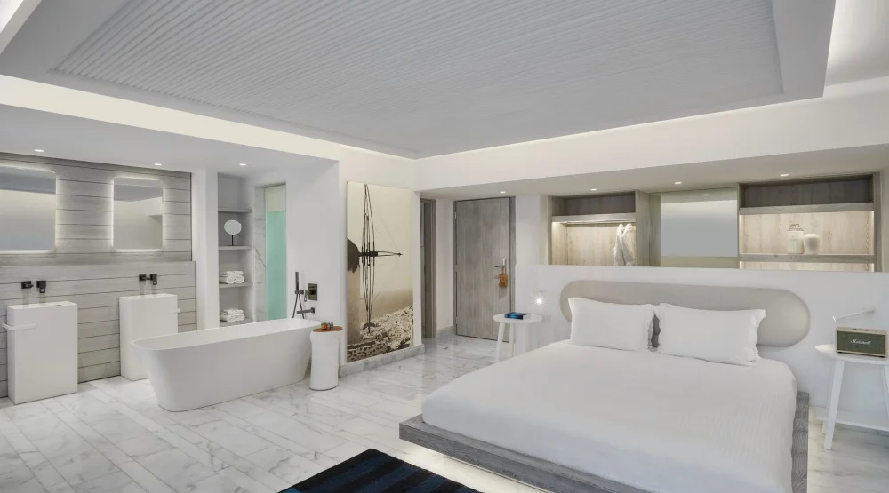 Junior Suite Outdoor Hot Tub at Mykonos Riviera Hotel & Spa