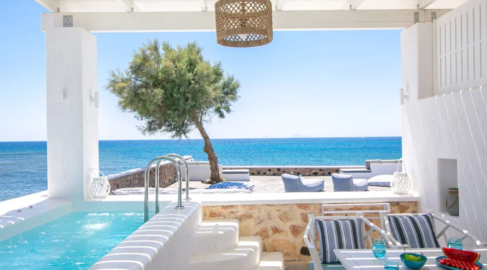 Luxury Two Bedroom Suite with Private Hot Tub and Beach Front at Aegean Melody Suites