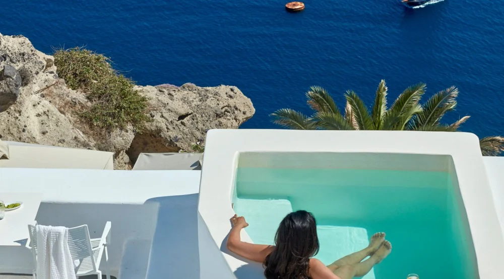 Villa Suite Open Air Jetted Tub at Katikies Villa Santorini