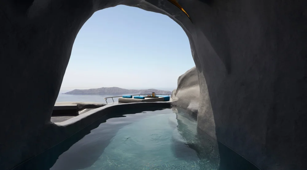 Junior Suite Sunset View with Heated Cave Pool at Kivotos Santorini