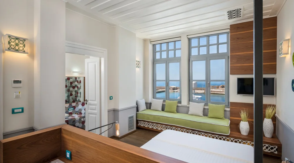 Deluxe Double Room with Front Sea View [fabric] at Ambassadors Residence Boutique Hotel Chania