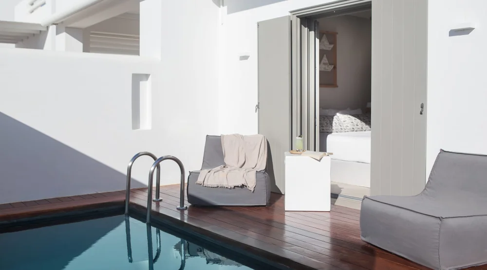 Family Connecting Room with Private Heated Pool at 18 Grapes Hotel Naxos