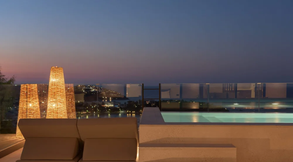 Hilltop Executive Suite Plunge Pool & Jacuzzi  |  Panoramic Sea View at Irida Hotel