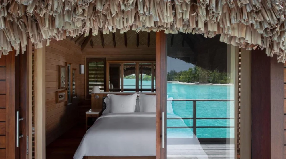 One Bedroom Mountain View Over Water Bungalow Suite King Bed at Four Seasons Resort Bora Bora