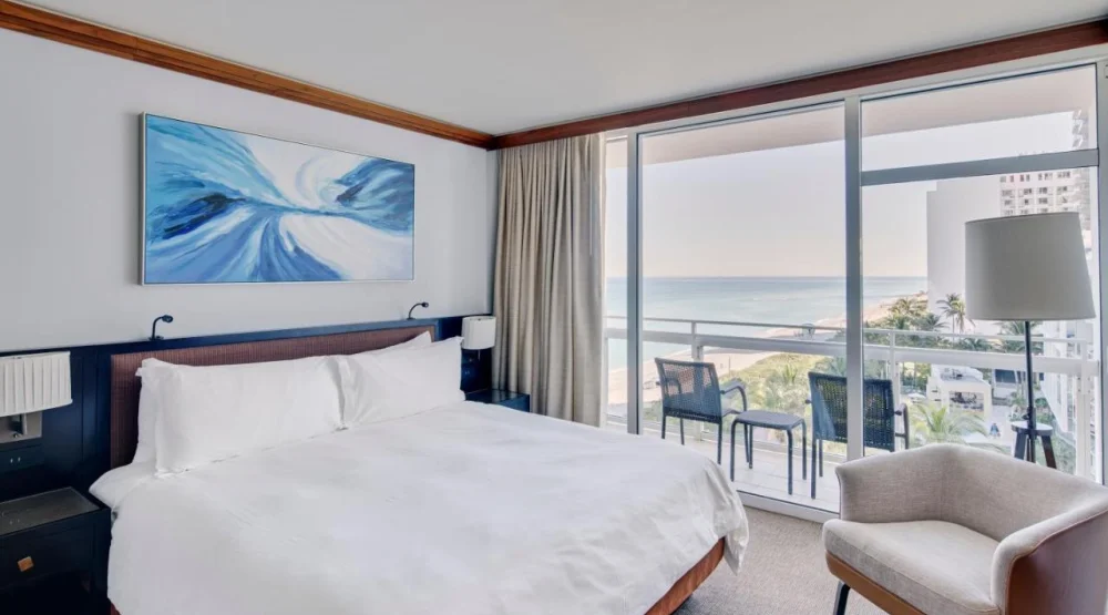 One Bedroom Apartment King Bed with Balcony and Ocean View at Carillon Miami Wellness Resort