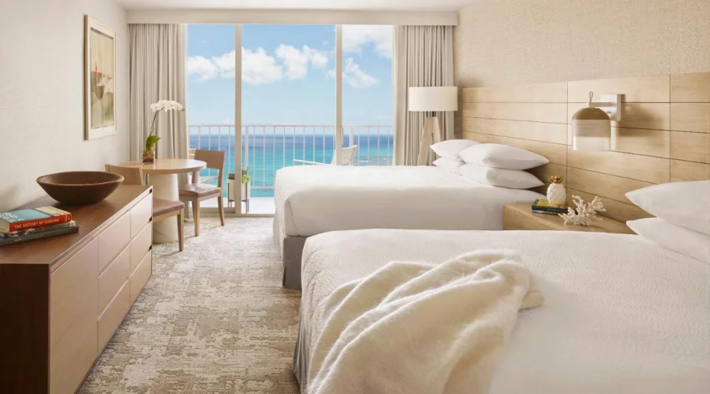 Oceanfront View Two Queens at Alohilani Resort Waikiki Beach