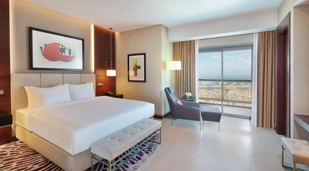 Two Bedroom Skyline Suite with Panoramic View and Balcony at Hilton Doha The Pearl