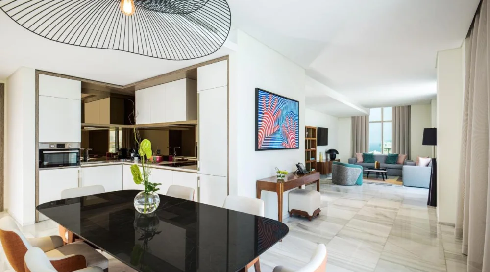 Family Two Bedroom Suite with Palm Sea View, Balcony, Kitchen & Sofa Bed at Th8 Palm Dubai Beach Resort Vignette Collection