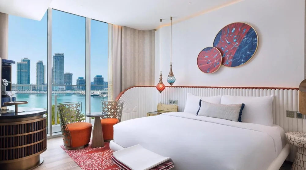 Premier Deluxe Corner King Room with Sea View and Balcony at W Dubai Mina Seyahi