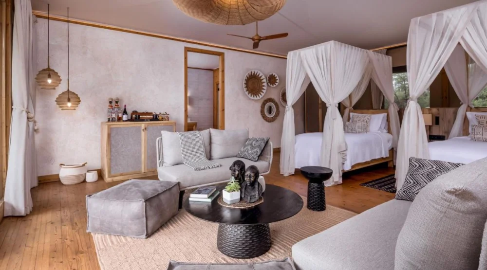Deluxe Queen Suite with Two Queen Beds and River View at JW Marriott Masai Mara Lodge