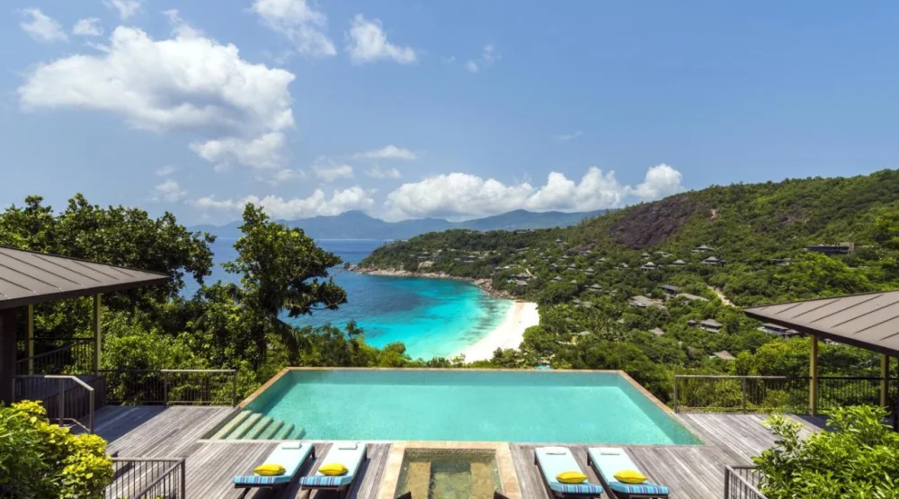 Two Bedroom Hilltop Suite Ocean View One King Bed and Two Queen Beds at Four Seasons Resort Seychelles