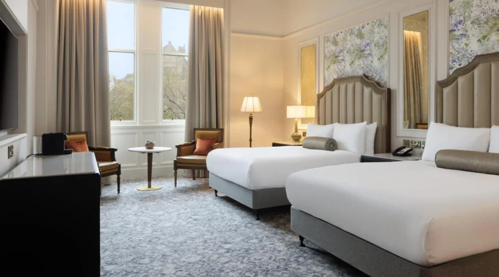 Premier Queen Room with Two Queen Beds and Castle View at The Caledonian Edinburgh, Curio Collection by Hilton