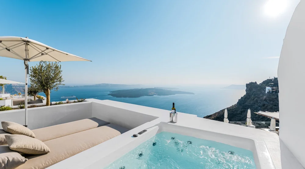 Iconic Suite with Sea View and Both Indoor & Outdoor Jetted Plunge Pools at Iconic Santorini