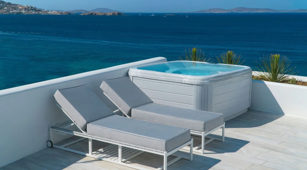 Glam Retreat Outdoor Hot Tub at Mykonos Riviera Hotel & Spa
