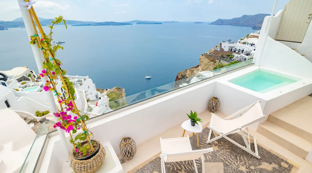 Volcano View Suite with Hot Tub at Oia Mare Villas