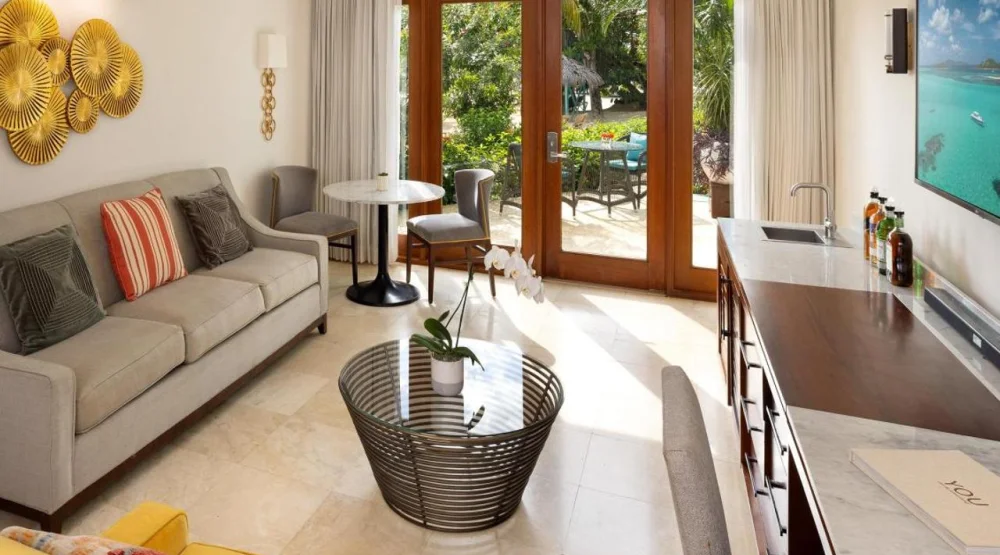 Honeymoon Beachfront Two Story One Bedroom Butler Villa Suite with Tranquility Soaking Tub at Sandals Negril